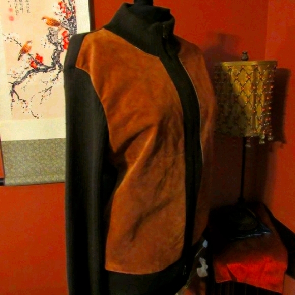 🦊 Vintage Genuine Suede Tan & Chocolate Brown Jacket - M - Picture 2 of 16